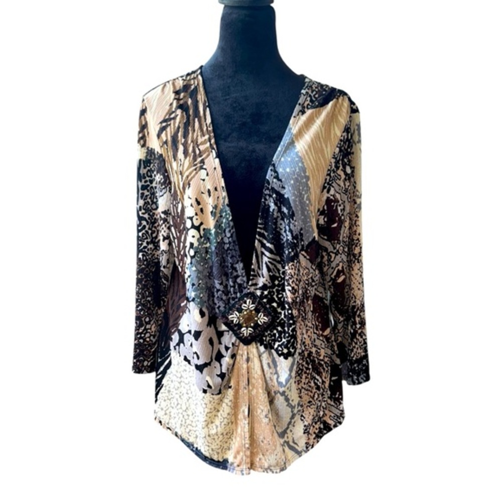 Y2K low V neck-line Notations‎ Top beaded design with a geometric print sz XL